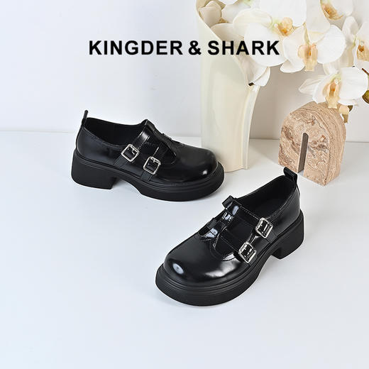 经典鲨2024年秋新款百搭圆头中粗跟气质简约通勤浅口单鞋女KW65-D37131 商品图0