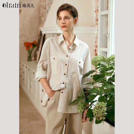 
OLrain欧芮儿法式条纹长袖衬衫女早秋慵懒风休闲宽松百搭通勤衬衣 商品图0