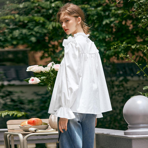 
OLrain欧芮儿法式泡泡袖衬衫女秋季新款甜美木宫廷风雪纺蕾丝衫 商品图3
