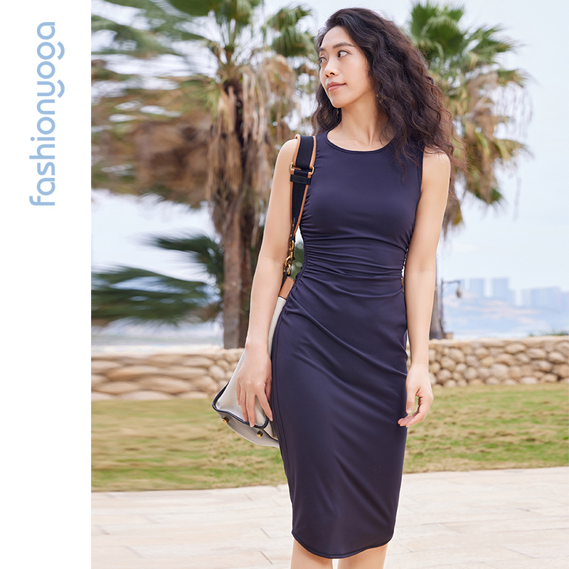FC14521侧腰抽褶修身连衣裙