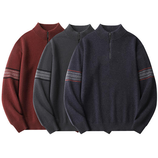 【100%绵羊毛】【新款DWP】大依优型大码拉链羊毛衫针织衫立领加肥加大毛衣大号胖子宽松毛衫男装上衣打底 商品图2