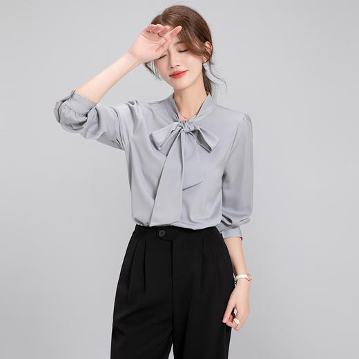 Q132气质长袖白色时尚女士法式衬衫小众设计感春夏百搭通勤衬衣女 商品图4