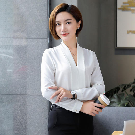 XZ-6311    V领雪纺春新爆职业装女装工作服打底衬衫时尚长袖衬衣 商品图2