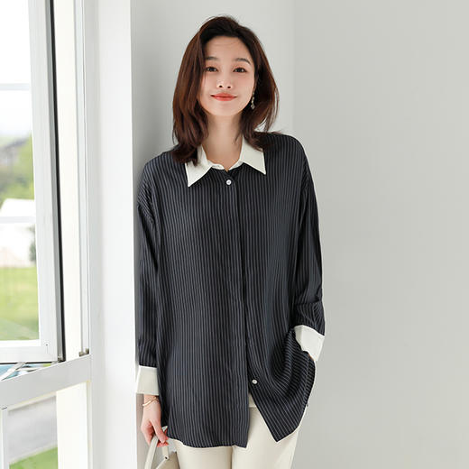 火桐hooton精英女士 黑白细条纹衬衫裙JC285 商品图0