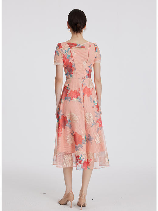 司歌网纱刺绣印花连衣裙古典优雅短袖显瘦 商品图3