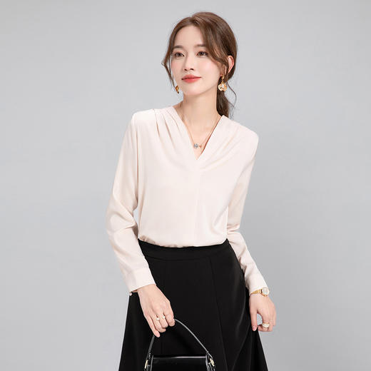Q133春夏气质长袖白色时尚百搭衬衫小众通勤设计感显瘦衬衣女 商品图2