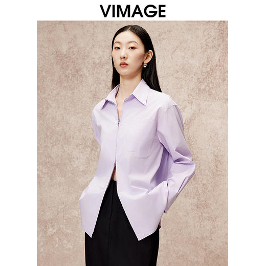 VIMAGE纬漫纪设计感浪漫紫色宽松衬衫秋季新款V2209804 商品图2