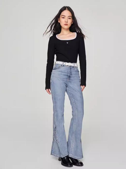 LEE新品美颜牛仔427标准高腰喇叭中蓝色女牛仔裤潮LWB246427203296 商品图6