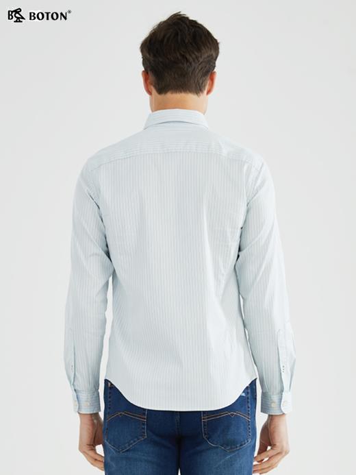 波顿春秋季浅蓝色条纹长袖衬衫纯棉修身男士休闲青年高端衬衣MS572120 商品图6