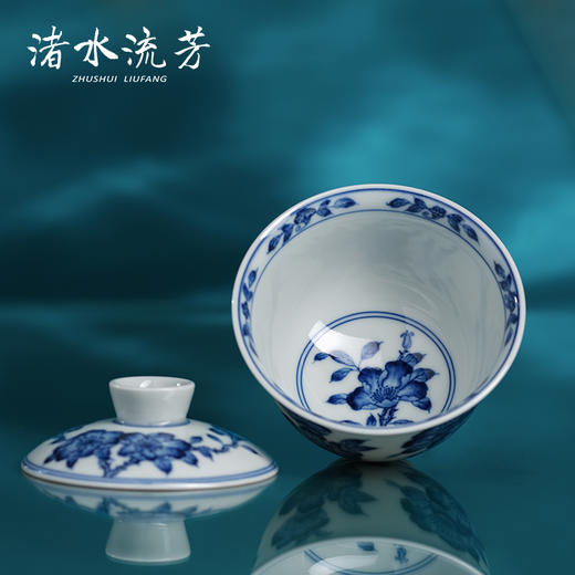 渚水流芳青花蔷薇花卉纹双才盖碗（缺货） 商品图2