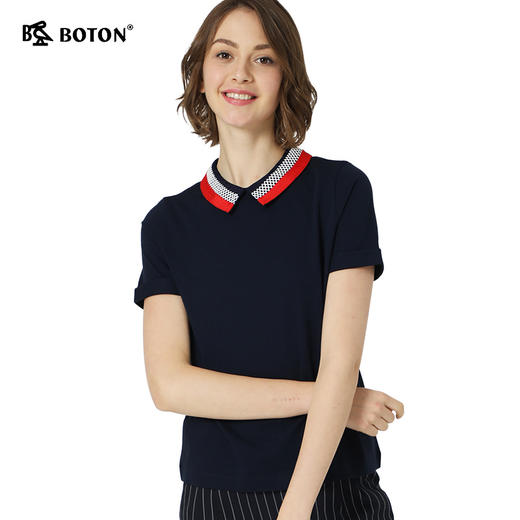 【第2件半价！尾货清仓不退换】波顿短袖修身休闲女运动翻领女士T恤LT201219 商品图1