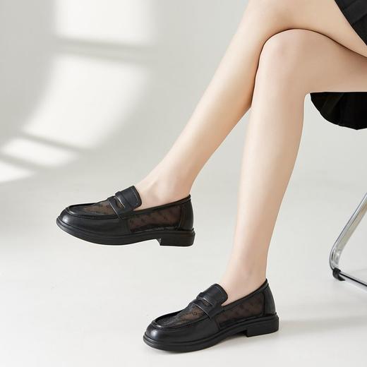ZHR真皮透气网纱乐福鞋女2023新款夏季单鞋女平底一脚蹬小皮鞋女 商品图5