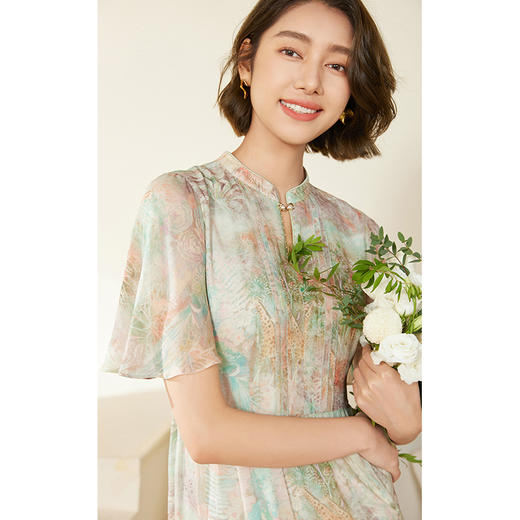 乔万尼真丝连衣裙新款100%桑蚕丝立领迷情印花EM2E850 商品图2