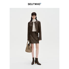 SELFWHO复古做旧直筒短裙女2024秋季新款高腰包臀显瘦短款半身裙