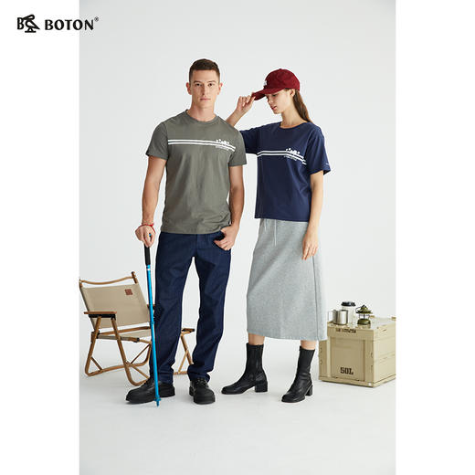 波顿夏季百搭简约设计感纯棉短袖女t恤宽松宝蓝打底纯色半袖上衣LT273222 商品图2