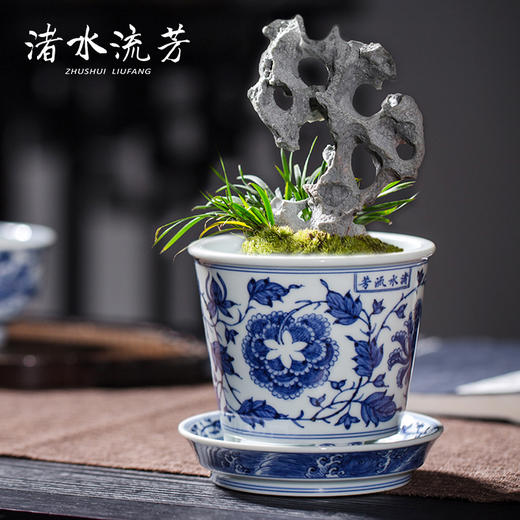渚水流芳青花缠枝牡丹花卉纹花钵（缺货） 商品图1