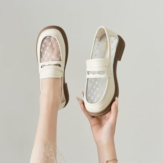 ZHR真皮透气网纱乐福鞋女2023新款夏季单鞋女平底一脚蹬小皮鞋女 商品图7