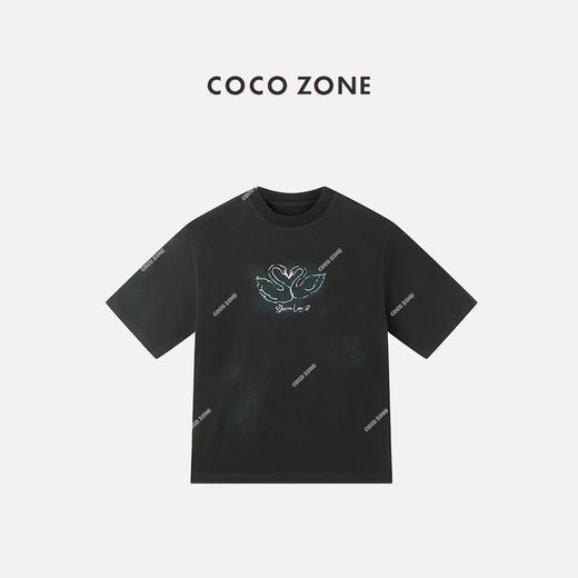 COCO ZONE 双天鹅印花短袖T恤衫圆领上衣 CC2C1692 商品图1