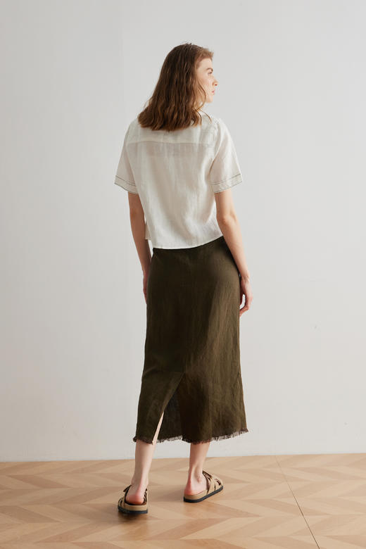 COCO ZONE100亚麻“绿麻裙”高级感复古包臀半身裙气质百搭中长裙CC1B0653 商品图3