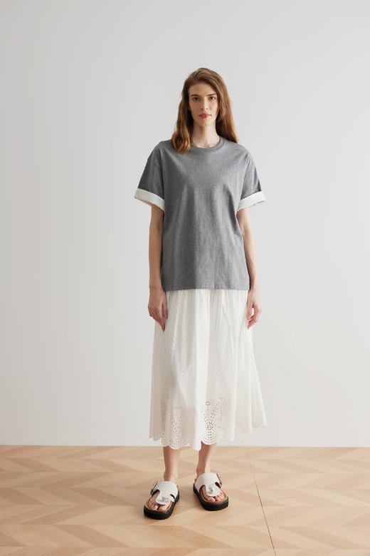 COCO ZONE ”木耳裙“100棉夏季镂空刺绣半身裙松紧腰拼接中长裙CC1B0889 商品图4