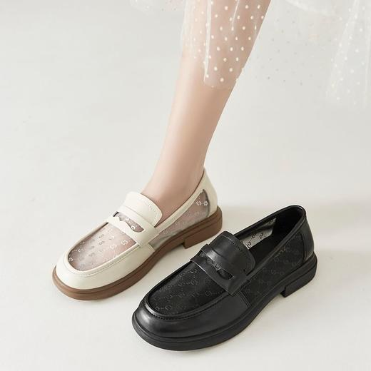 ZHR真皮透气网纱乐福鞋女2023新款夏季单鞋女平底一脚蹬小皮鞋女 商品图9