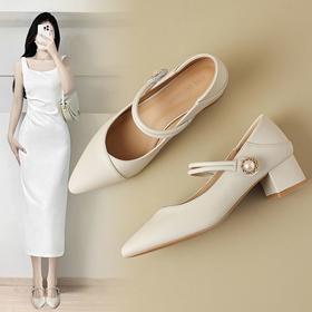 ZHR则则时尚法式浅口气质粗跟玛丽珍单鞋女2024新款百搭女鞋