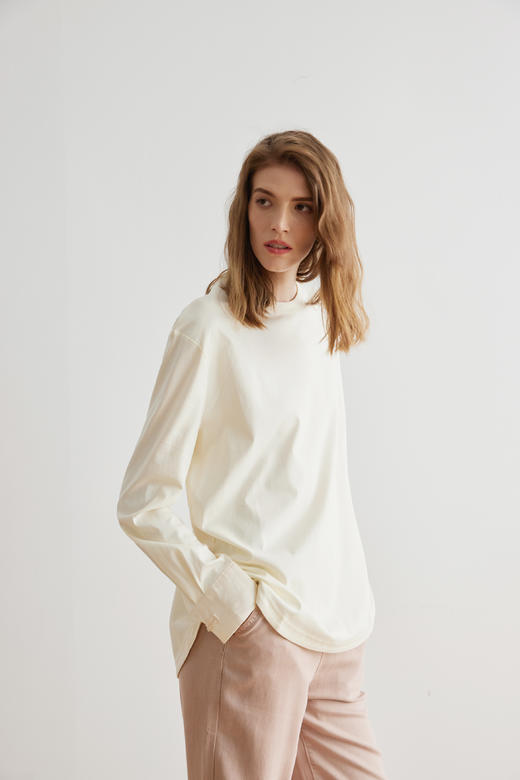 COCO ZONE 新款纯色宽松套头T恤复古圆领长袖上衣24C10333 商品图5