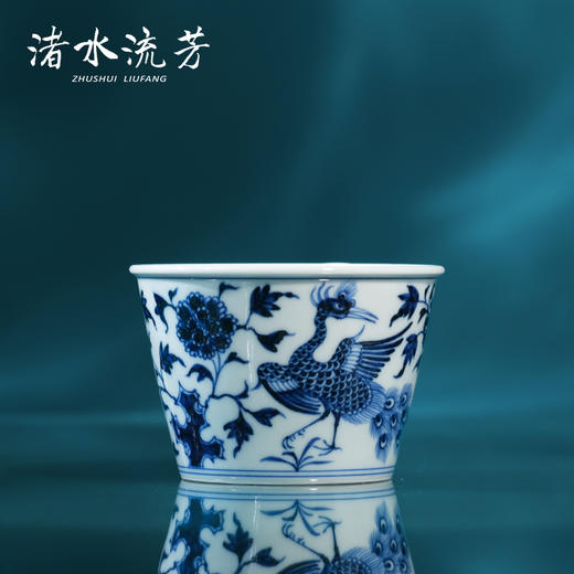 渚水流芳青花孔雀穿花纹直筒杯（缺货） 商品图0