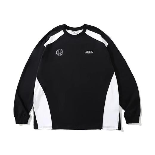 LUSHISI「棉感速干」双色拼接字母撞色运动复古风混纺棉长袖t恤 商品图4