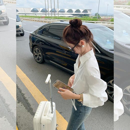 <曾小咸推荐>【露丝穿搭】设计感白色V领长袖衬衫 商品图4