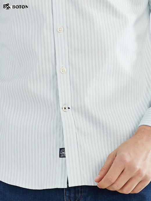 波顿春秋季浅蓝色条纹长袖衬衫纯棉修身男士休闲青年高端衬衣MS572120 商品图7