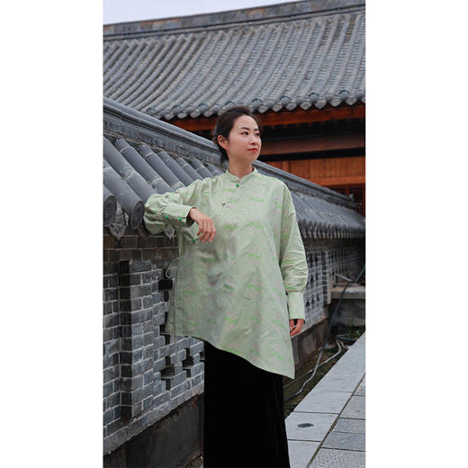 【2026东衣作】新中式长袖衬衫（24810931青黛-异色罗） 商品图1