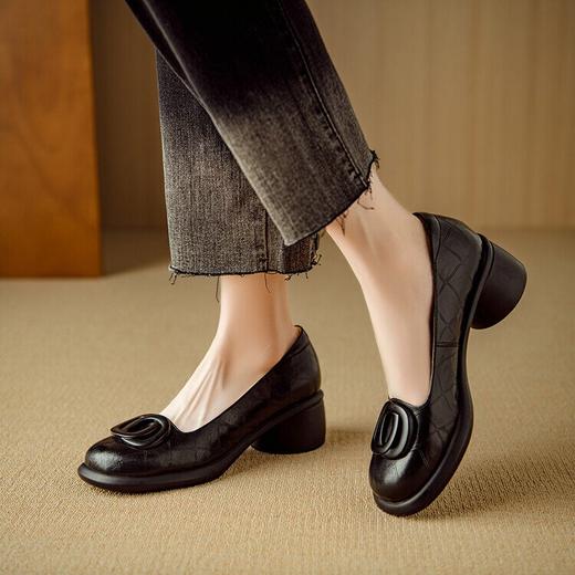 【预售5天】圆头防水台厚底单鞋，牛皮中粗跟时尚全皮法式复古浅口女鞋NJMK&K1100 商品图2