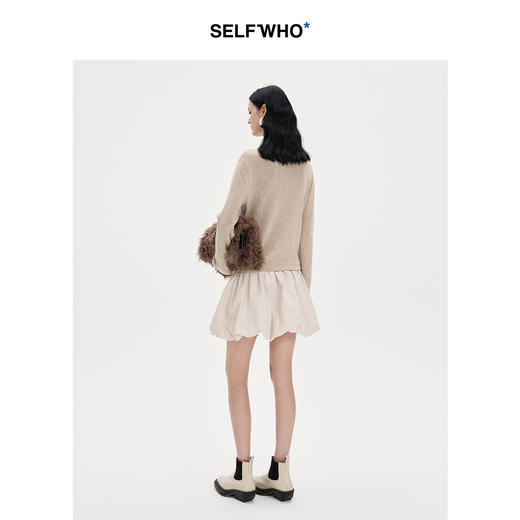 SELFWHO莱赛尔羊毛混纺假两件连衣裙女2024秋新款针织拼接花苞裙 商品图3