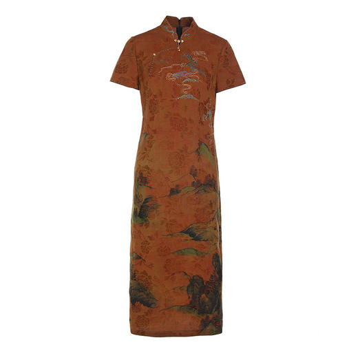 【富蕴山河】【香云纱】【红云纱】乔万尼新款100%真丝立领19MM冠乐绉旗袍中式典雅连衣裙EM2E871 商品图4