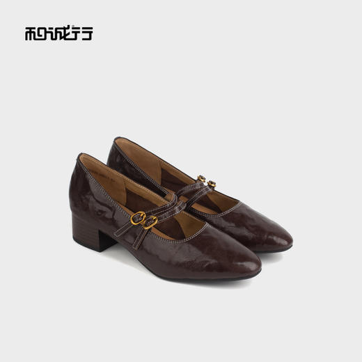 和诚行 2024秋冬新款法式玛丽珍鞋女一字扣带复古中跟单鞋0400239 商品图4