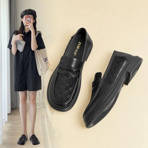 ZHR真皮透气网纱乐福鞋女2023新款夏季单鞋女平底一脚蹬小皮鞋女 商品图0