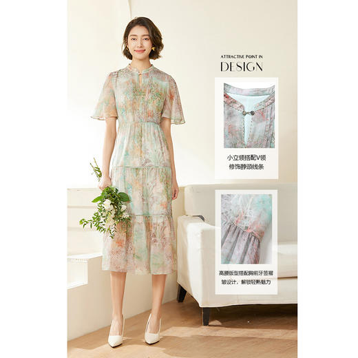 乔万尼真丝连衣裙新款100%桑蚕丝立领迷情印花EM2E850 商品图3