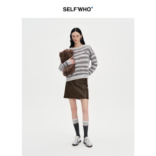 SELFWHO复古做旧直筒短裙女2024秋季新款高腰包臀显瘦短款半身裙 商品图2