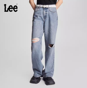 LEE新品428舒适高腰直脚破洞浅蓝色女牛仔裤潮流LWB246428101291