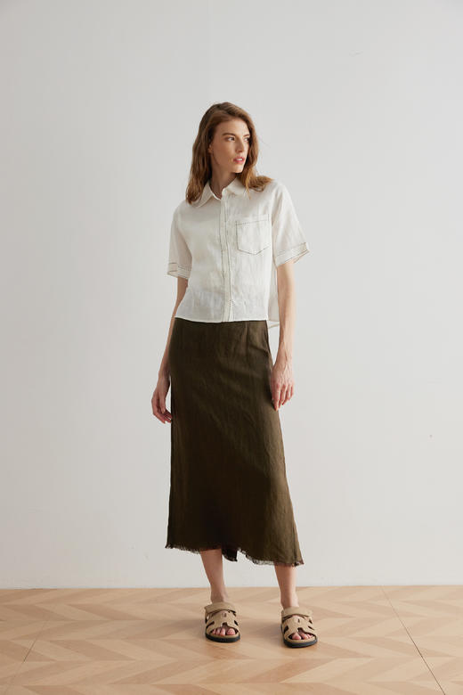 COCO ZONE100亚麻“绿麻裙”高级感复古包臀半身裙气质百搭中长裙CC1B0653 商品图2