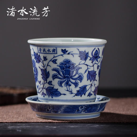 渚水流芳青花缠枝牡丹花卉纹花钵（缺货） 商品图0