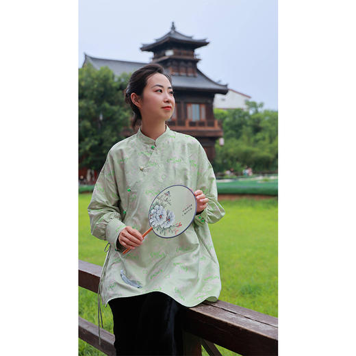 【2026东衣作】新中式长袖衬衫（24810931青黛-异色罗） 商品图0