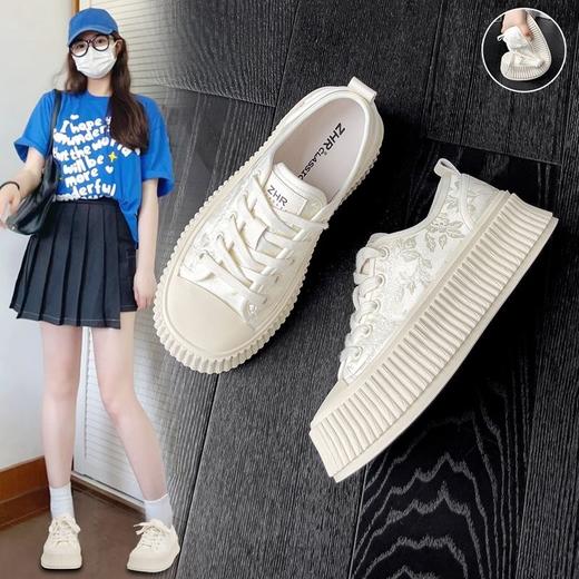 ZHR则则国风小白鞋厚底饼干鞋ins风板鞋超轻女鞋时尚运动鞋休闲鞋 商品图0