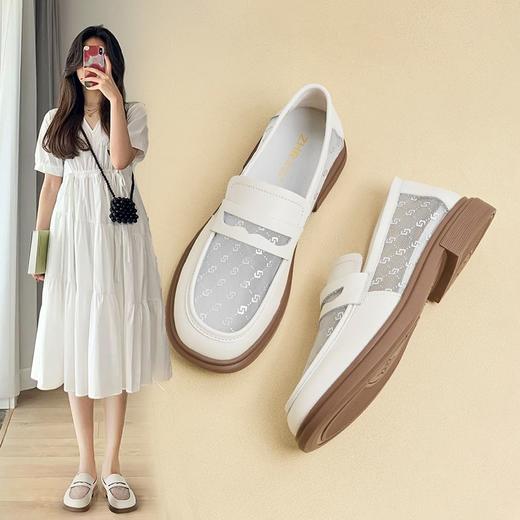 ZHR真皮透气网纱乐福鞋女2023新款夏季单鞋女平底一脚蹬小皮鞋女 商品图6