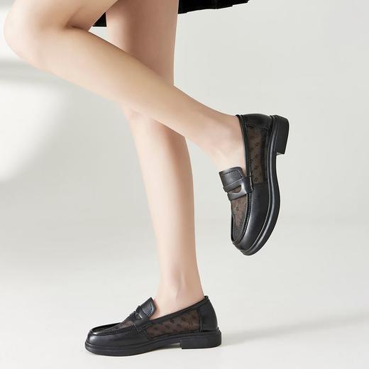 ZHR真皮透气网纱乐福鞋女2023新款夏季单鞋女平底一脚蹬小皮鞋女 商品图3