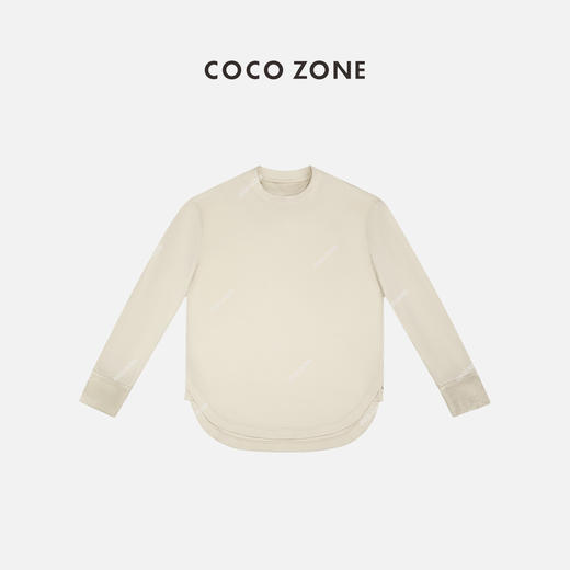 COCO ZONE 新款纯色宽松套头T恤复古圆领长袖上衣24C10333 商品图7
