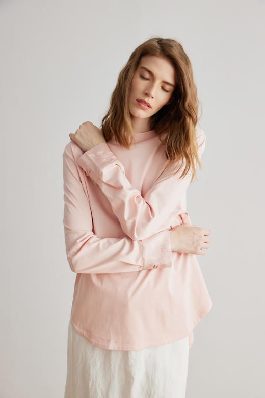 COCO ZONE 新款纯色宽松套头T恤复古圆领长袖上衣24C10333 商品图1