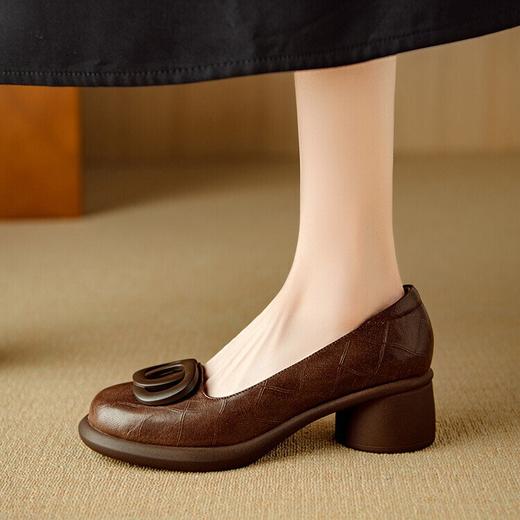 【预售5天】圆头防水台厚底单鞋，牛皮中粗跟时尚全皮法式复古浅口女鞋NJMK&K1100 商品图1