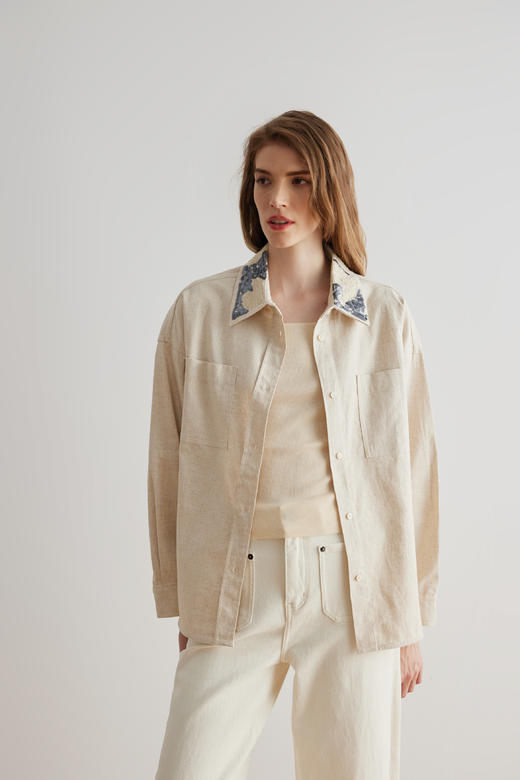 COCO ZONE2024春季撞色polo领衬衫时尚单排扣长袖上衣CC1A0467 商品图1